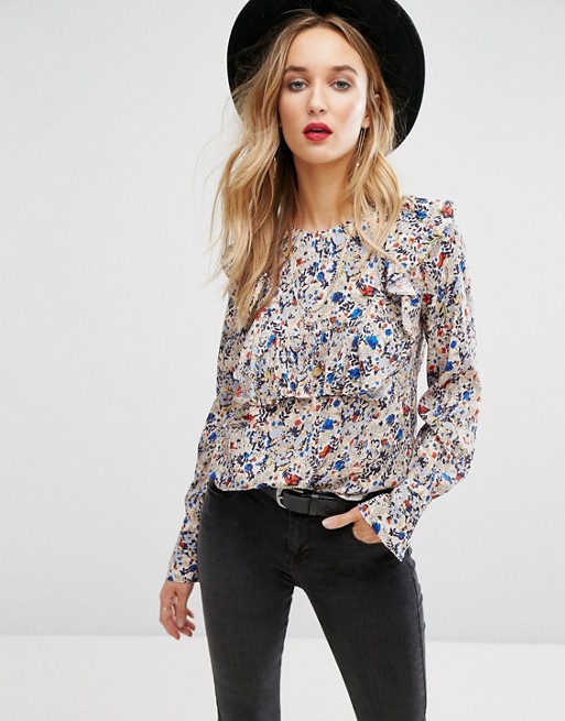 Asos Mango Ditsy Floral Ruffle Blouse