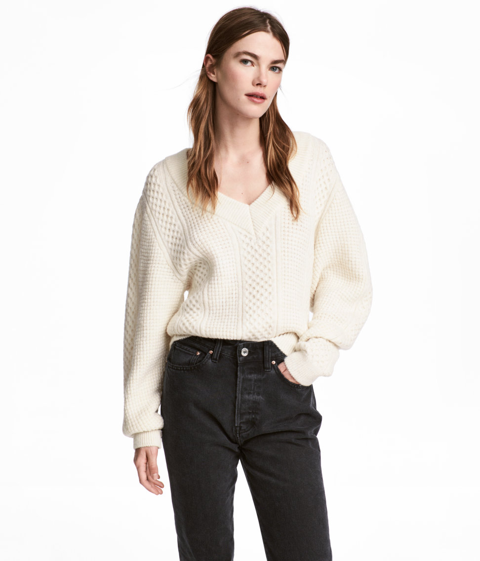 Pattern-knit Sweater in Cream