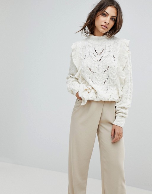 River Island Beth Cable Frill Sweater