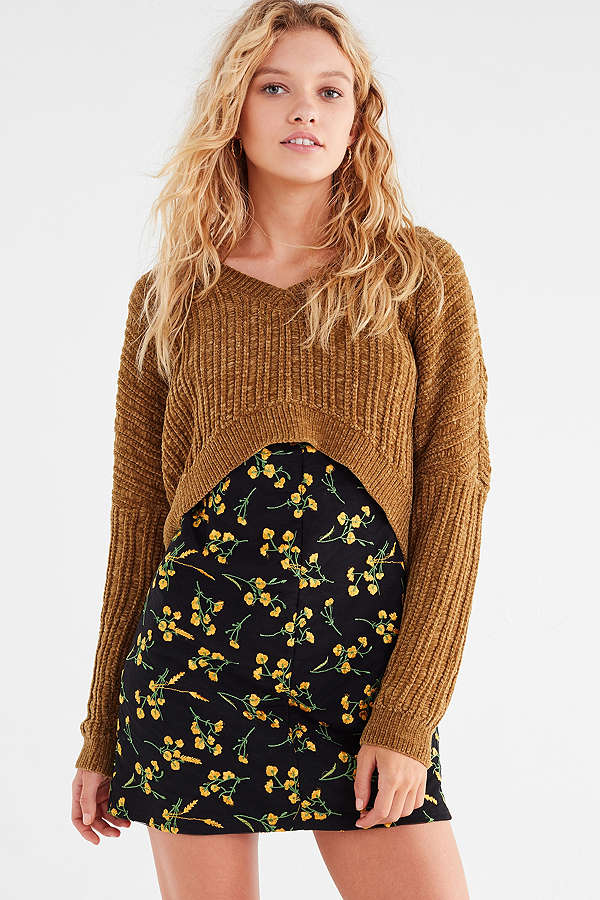 Silence Noise Slouchy Chenille High:Low V-Neck Sweater