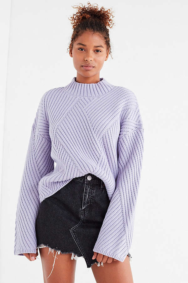 UO Mock-Neck Zig Zag Ribbed Sweater