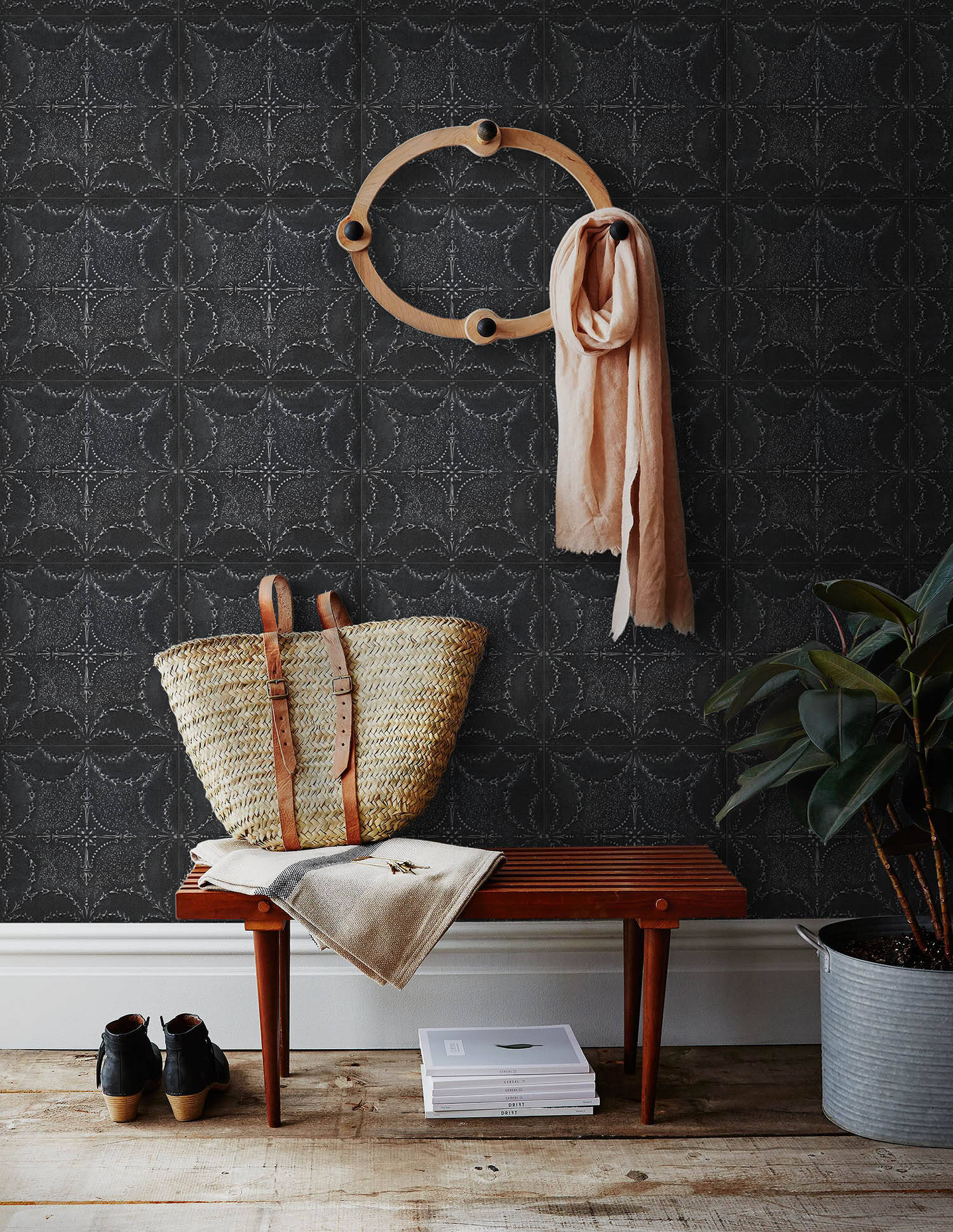 DecoWorks Black Tin Tile Wallpaper