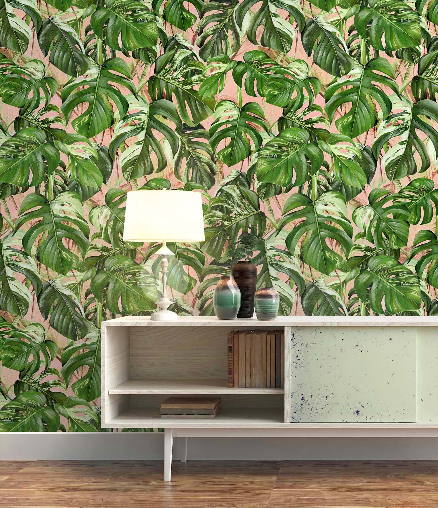 DecoWorks Palm Leaf Pink Pastel Wallpaper