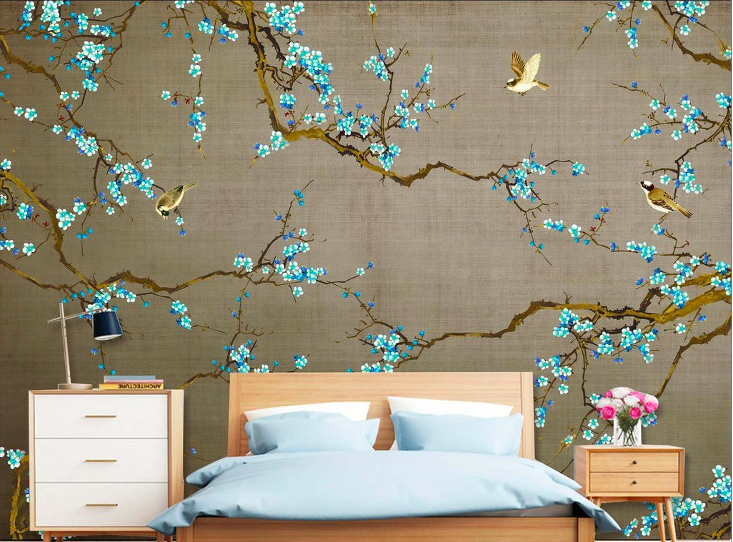 DreamyHomeCo Turquoise Plum Blossoms Wallpaper
