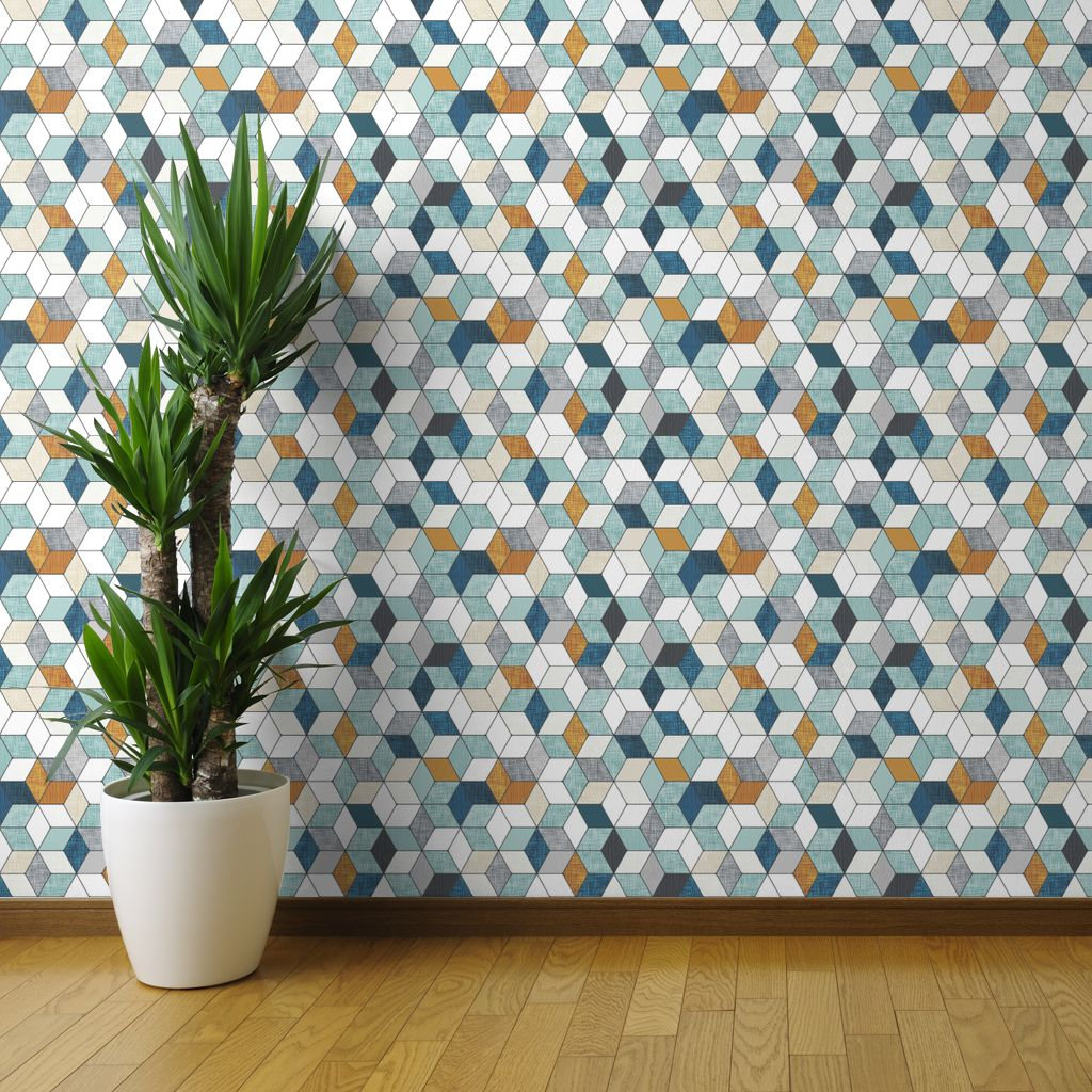Spoonflower Geometric Hexagon Wallpaper