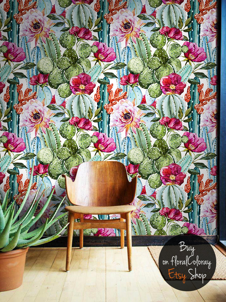 floralCOLORAY Cactus Flowers Wallpaper