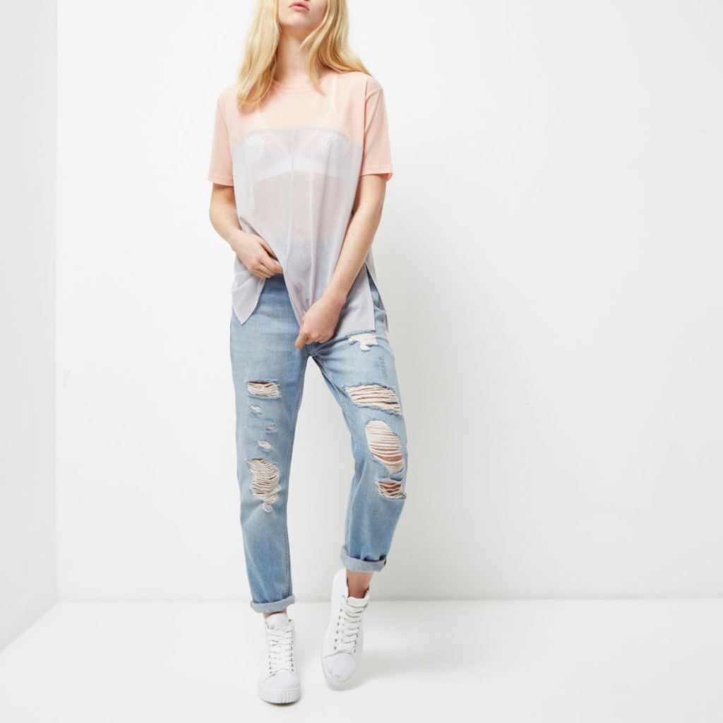 River Island Pink Mesh Color Block Oversized T-shirt