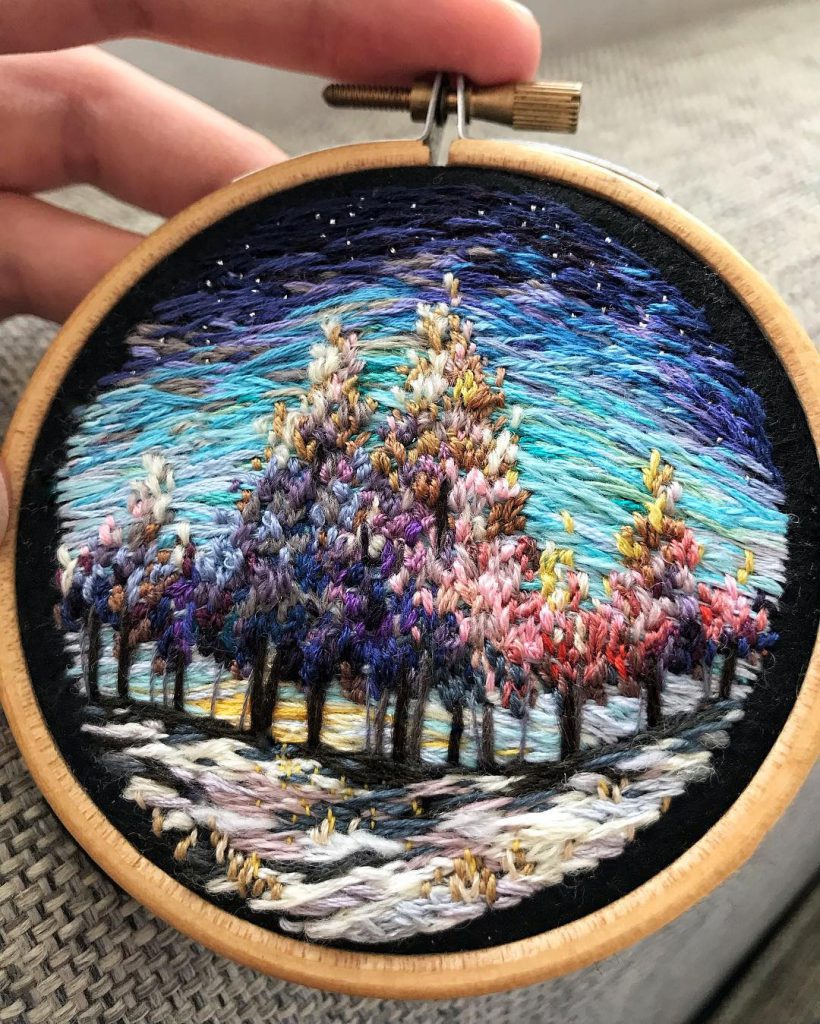 Vera Shimunia Cross Stitching Winter Trees