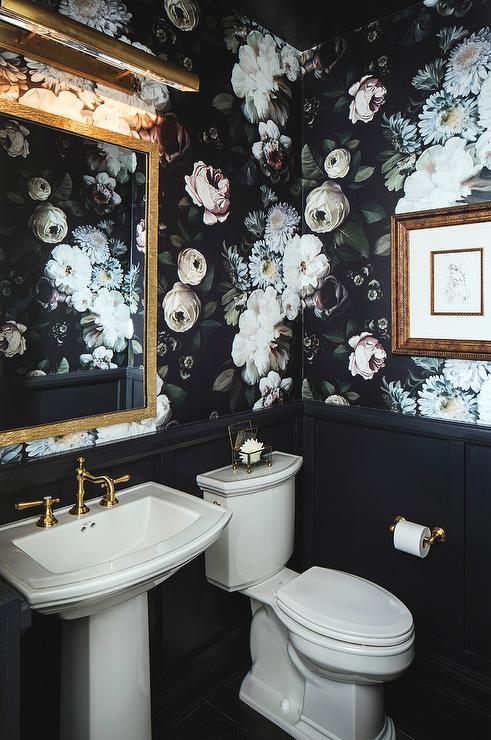 CM Natural Designs Dark Floral Wallpaper in Bathroom