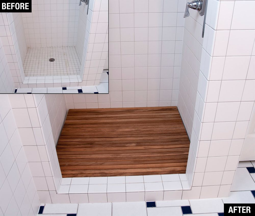 TeakWorks4U Teak Shower Floor Before and After