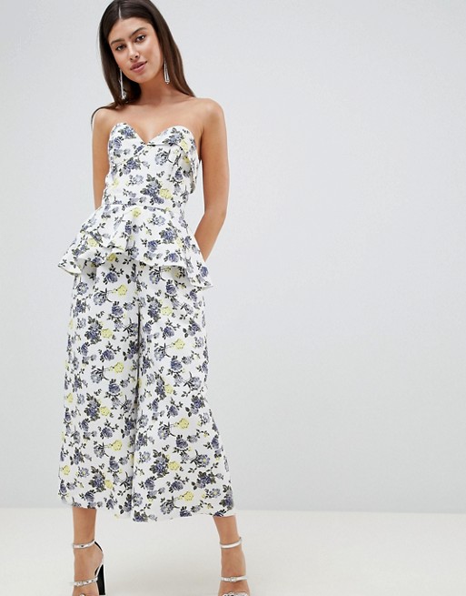 ASOS DESIGN occasion structured bandeau jumpsuit in structured floral