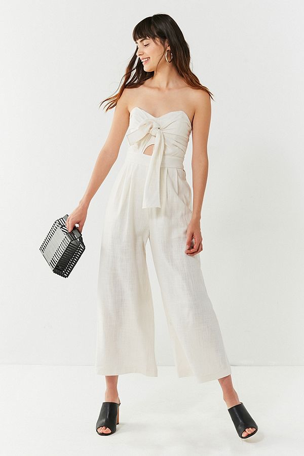 URBAN OUTFITTERS ASTR The Label Mara Tie-Front Linen Jumpsuit