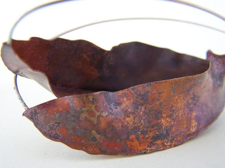 CynthiaDelGiudice silver copper canna indica leaf earrings