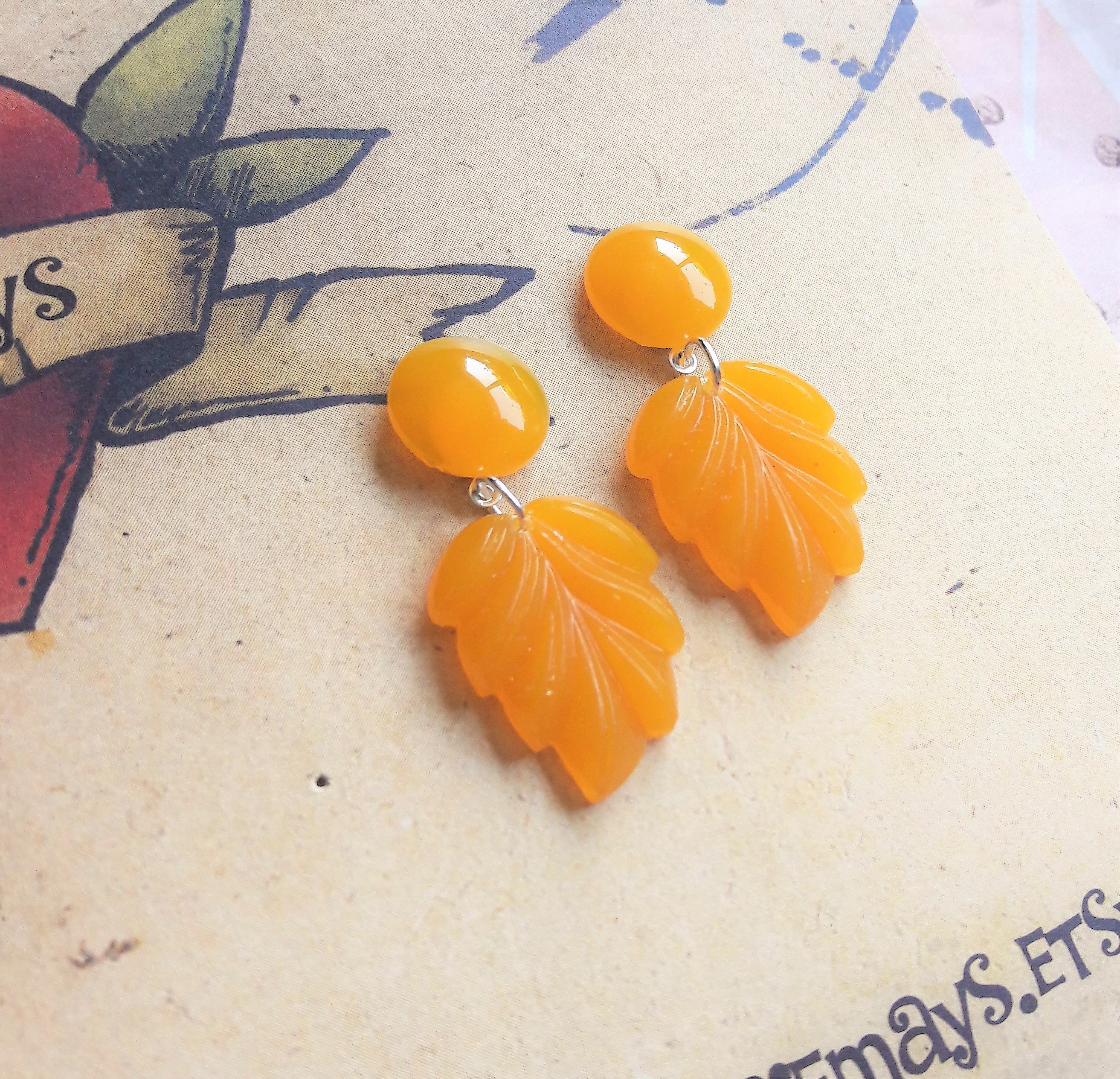 RosieMays yellow mid century modern leaf earrings