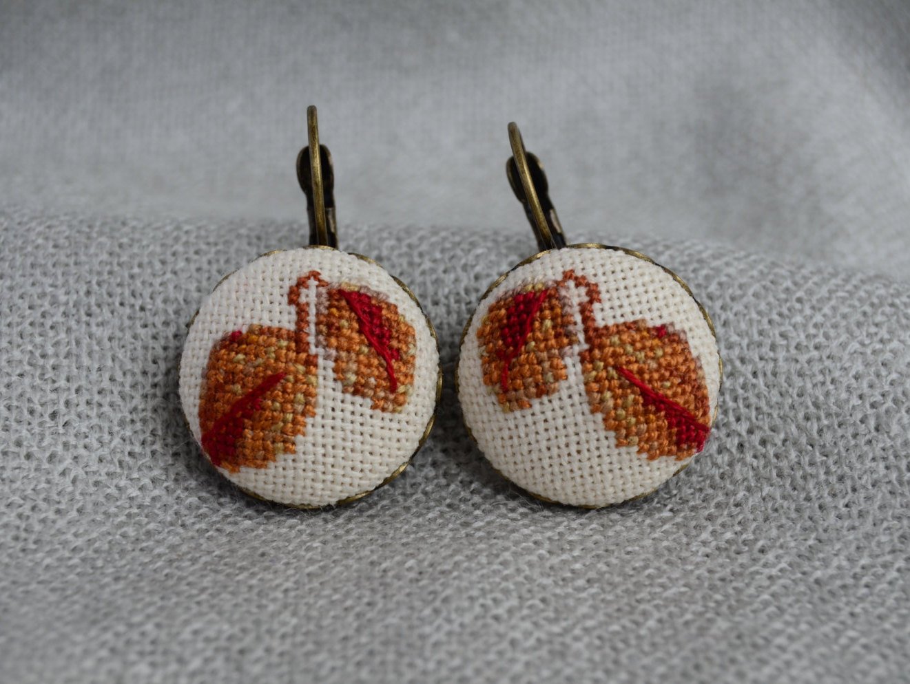 TomasCross cross stitch leaf earrings