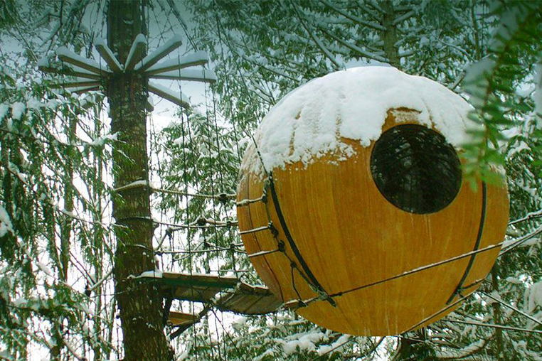 Free Spirit Spheres tree house snow