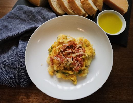 Butternut Squash Sage Cheese Sauce with Asparagus and Pancetta Fnished Wide